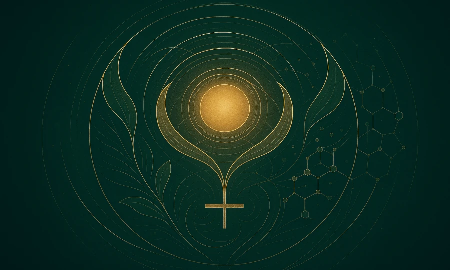 Harmonious visualization of female vitality and balance symbolizing perfect hormonal harmony and inner well-being supported by Roanga Planet deer velvet