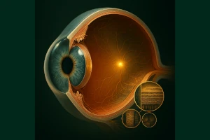 Sophisticated visualization of a healthy eye and visual system symbolizing comprehensive protection and crystal clarity of vision supported by Roanga Planet deer velvet