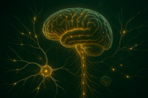 Fascinating visualization of the brain and nervous system with active neural networks symbolizing brilliant mind and extraordinary neural resilience supported by Roanga Planet products