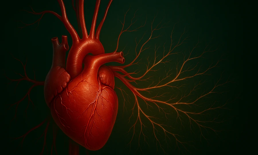 Precise visualization of a healthy heart and vascular system symbolizing perfect cardiovascular balance and vital energy supported by Roanga Planet products