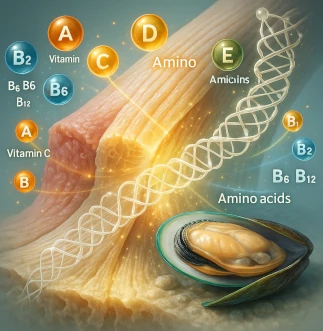 Natural vitamins and amino acids from green-lipped mussel supporting tissue regeneration and musculoskeletal vitality