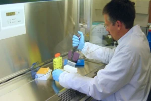 Researcher in laboratory analyzing deer velvet samples, illustrating the scientific approach to testing quality and efficacy of natural ingredients